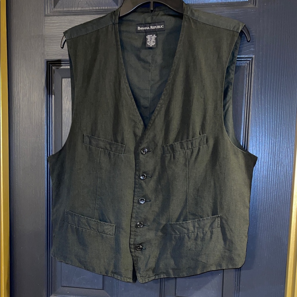 Vintage Linen Banana Republic Men's Dark Green Vest